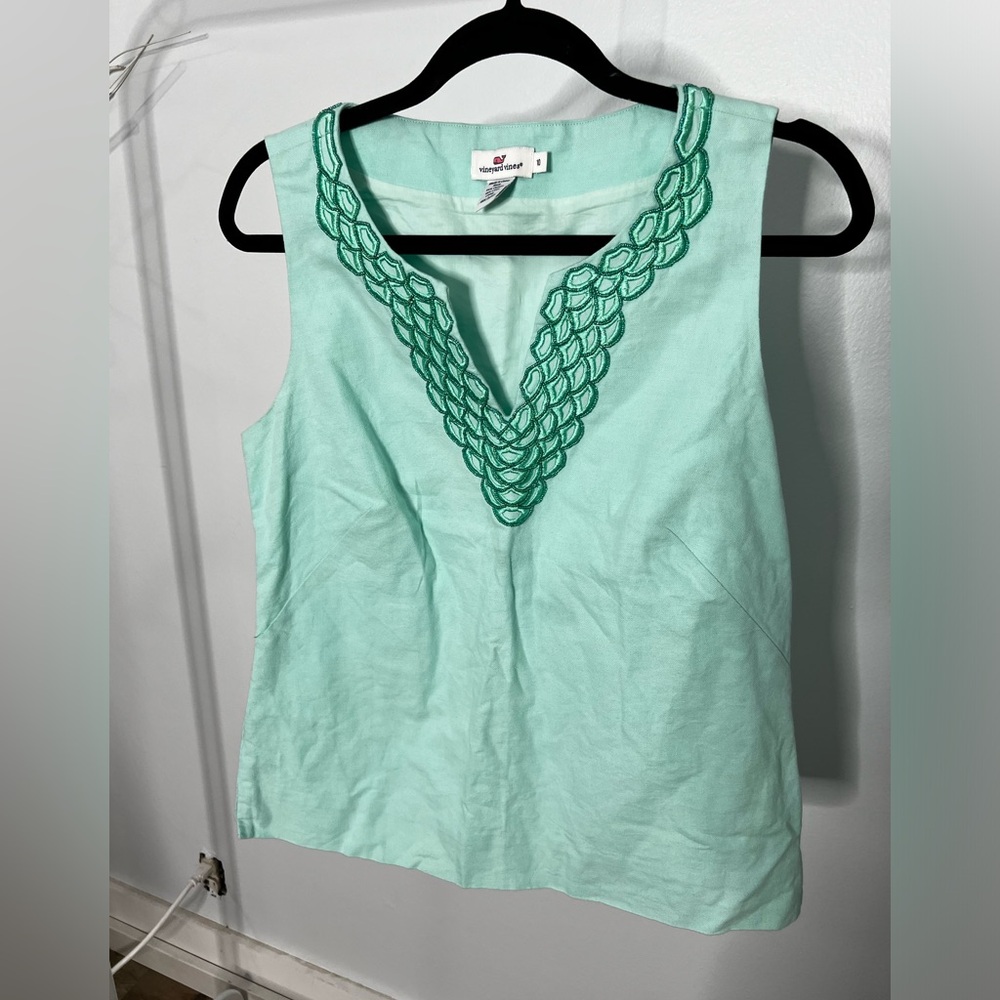 VINEYARD VINES: Beaded Marina Aqua Top Blouse: Size 10